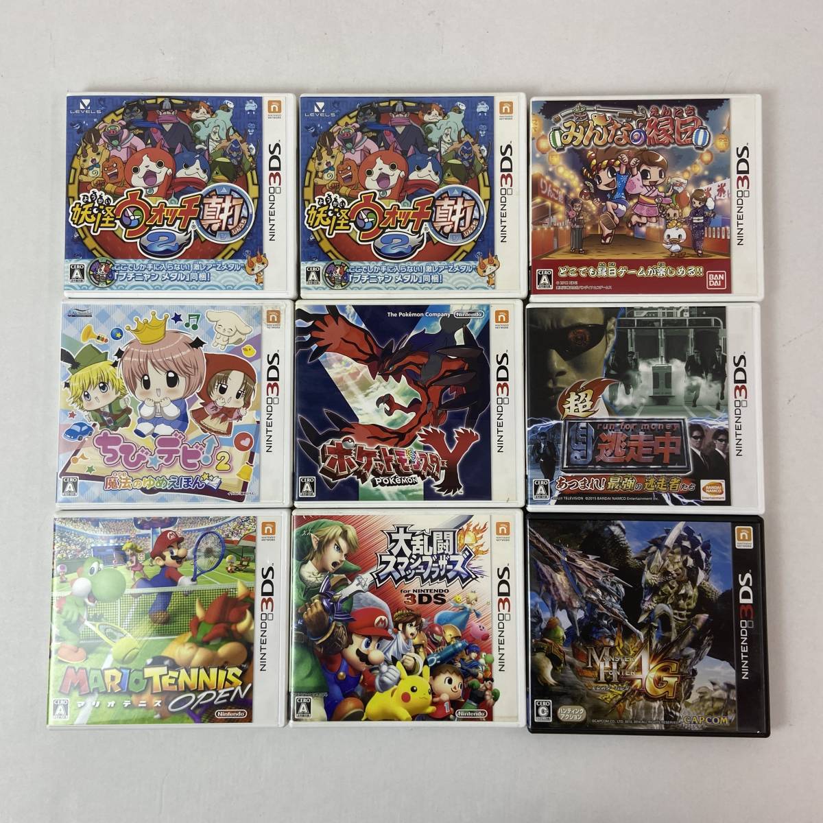 (23886)〇【1円～】3DS ソフト 9本セット [ポケットモンスターY/妖怪ウオッチ2 真打/超・逃走中/マリオテニスオープン 他] 現状品_画像1