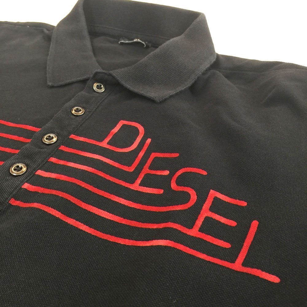 ●DIESEL ディーゼル 半袖 フロッキープリント 鹿の子 ポロシャツ サイズM メンズ ブラック×レッド コットン トップス 1AA/87835_画像2