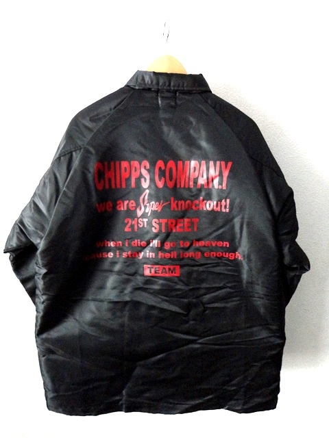 美品■CHIPPS COMPANY:チップスカンパニー■裏ボア ロゴプリント＆刺繍ワッペン ナイロン コーチジャケット/カーコート■黒■XLsize_画像8