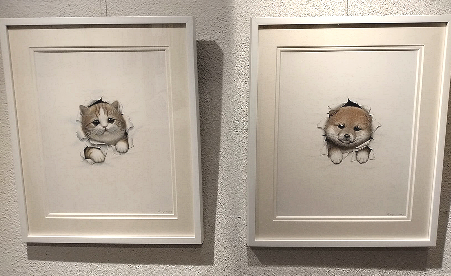 ● 中村成二 オリジナル鉛筆画 ☆ いたずらこねこ ☆funny cat_展示した状態の画像