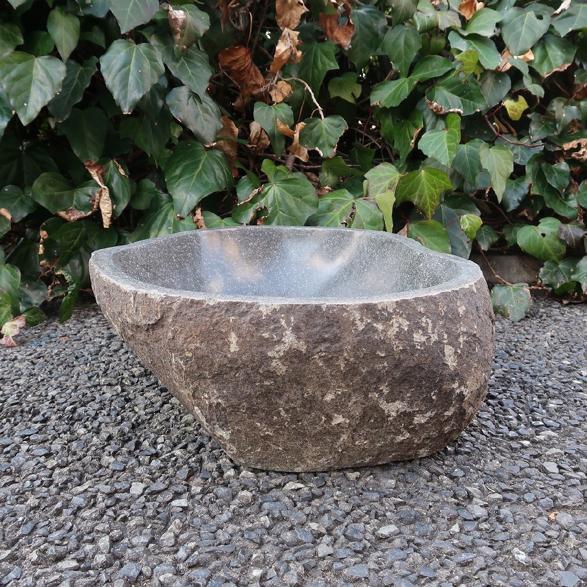  natural stone ...... hand water pot Rebirth tone L 53X39 Tsukuba . water lily pot .... pot me Dakar pot medaka pot garden tsubo garden Heart type 250928