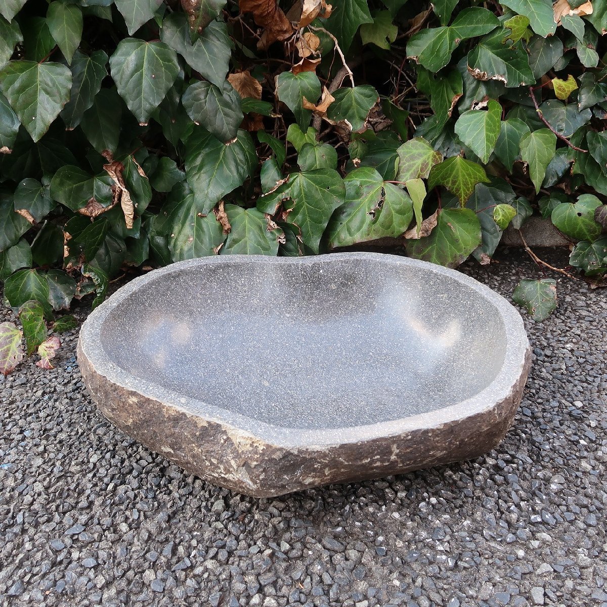  natural stone ...... hand water pot Rebirth tone L 53X39 Tsukuba . water lily pot .... pot me Dakar pot medaka pot garden tsubo garden Heart type 250928