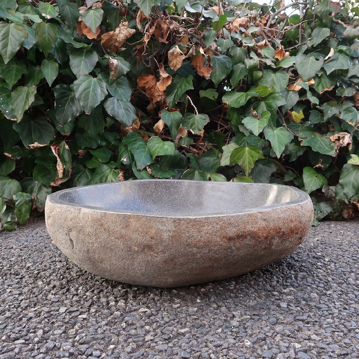  natural stone ...... hand water pot Rebirth tone L 52.5X44 Tsukuba . water lily pot .... pot me Dakar pot medaka pot garden tsubo garden 250927
