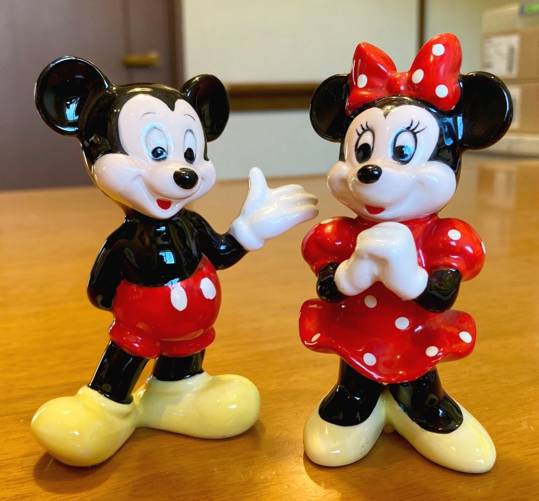 ディズニー／ミッキー＆ミニー陶器人形、置物_画像1