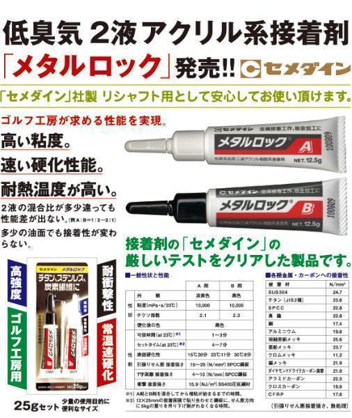 ●アクリル系接着剤/セメダイン メタルロックAY-123/ビーズ10g+微細10g★最速の硬化時間/ゴルフ組み立て最適な接着剤!!_画像4