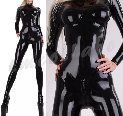 1(*´Д**). feeling *100%la Tec s made whole body suit bust 3D solid cutting ( hand opening pair opening none )* for women M size * black * rubber Raver cat suit 