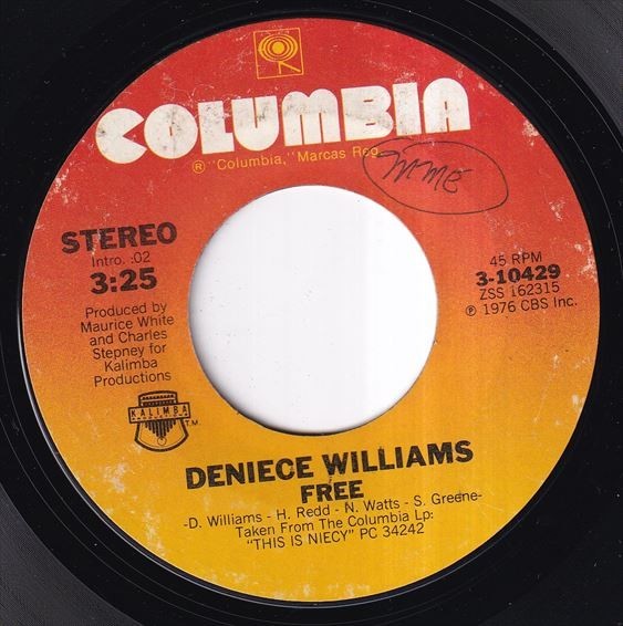 Deniece Williams - Free / Cause You Love Me Baby (A) K206_7インチ大量入荷しました。
