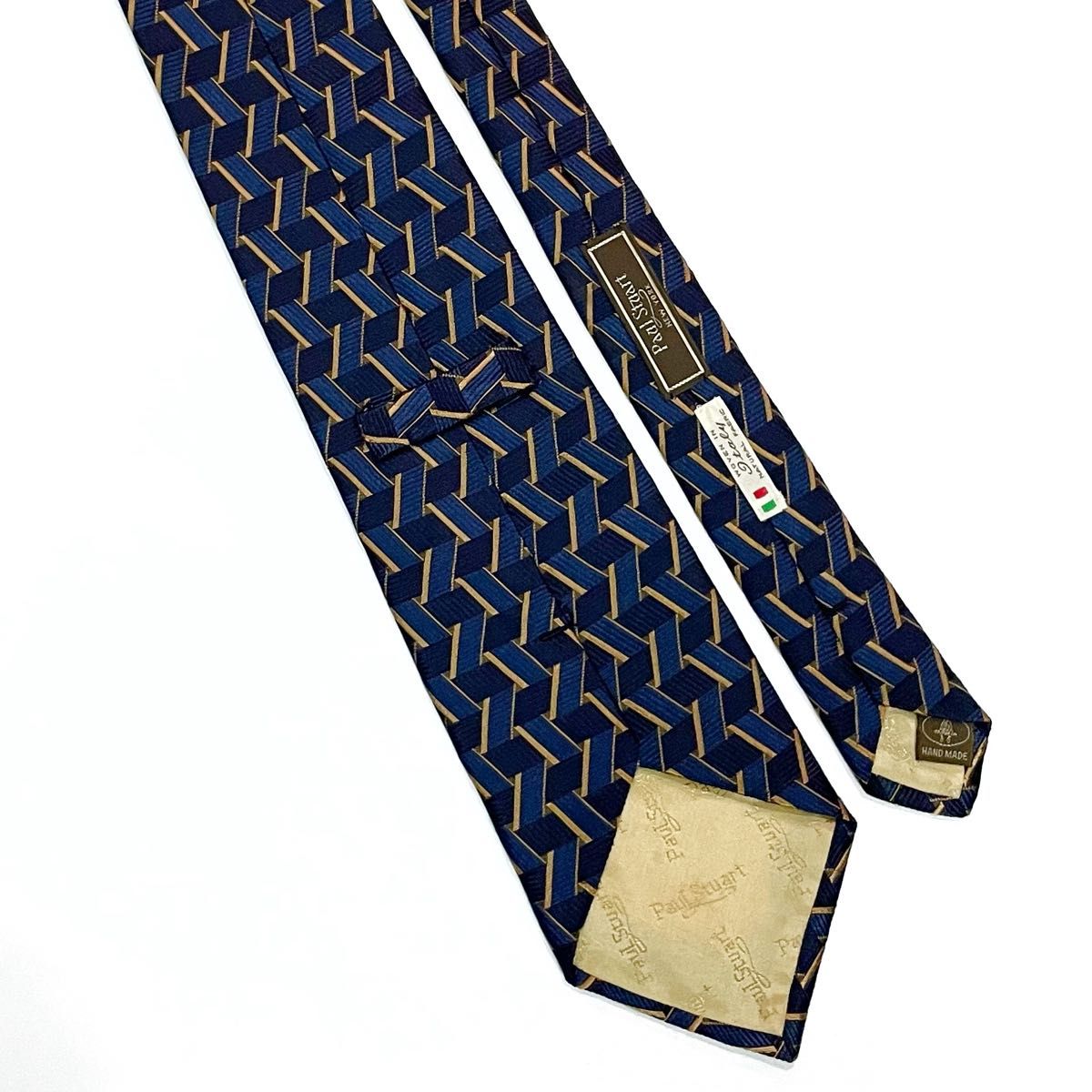 ポールスチュアート　ネクタイ　人気ブランド　ハイブランド　ネイビー系　ゴールド刺繍