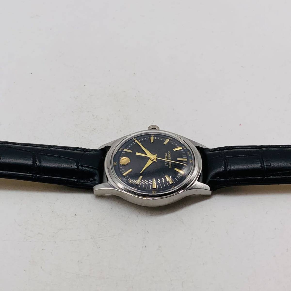 1 jpy start *OH settled *FHF* phone te melon * black *1980s* used men's wristwatch * machine hand winding * antique watch * Vintage watch 