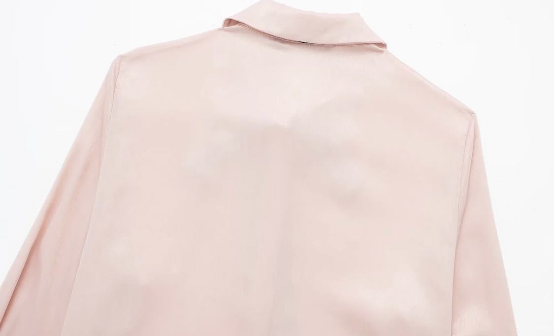 pink vintage ヴィンテージ レトロ サテン ボウタイ シャツ ブラウス トップス Lサイズ レディース★ZARA 好きな方に★2024 早春新作 新品_画像9