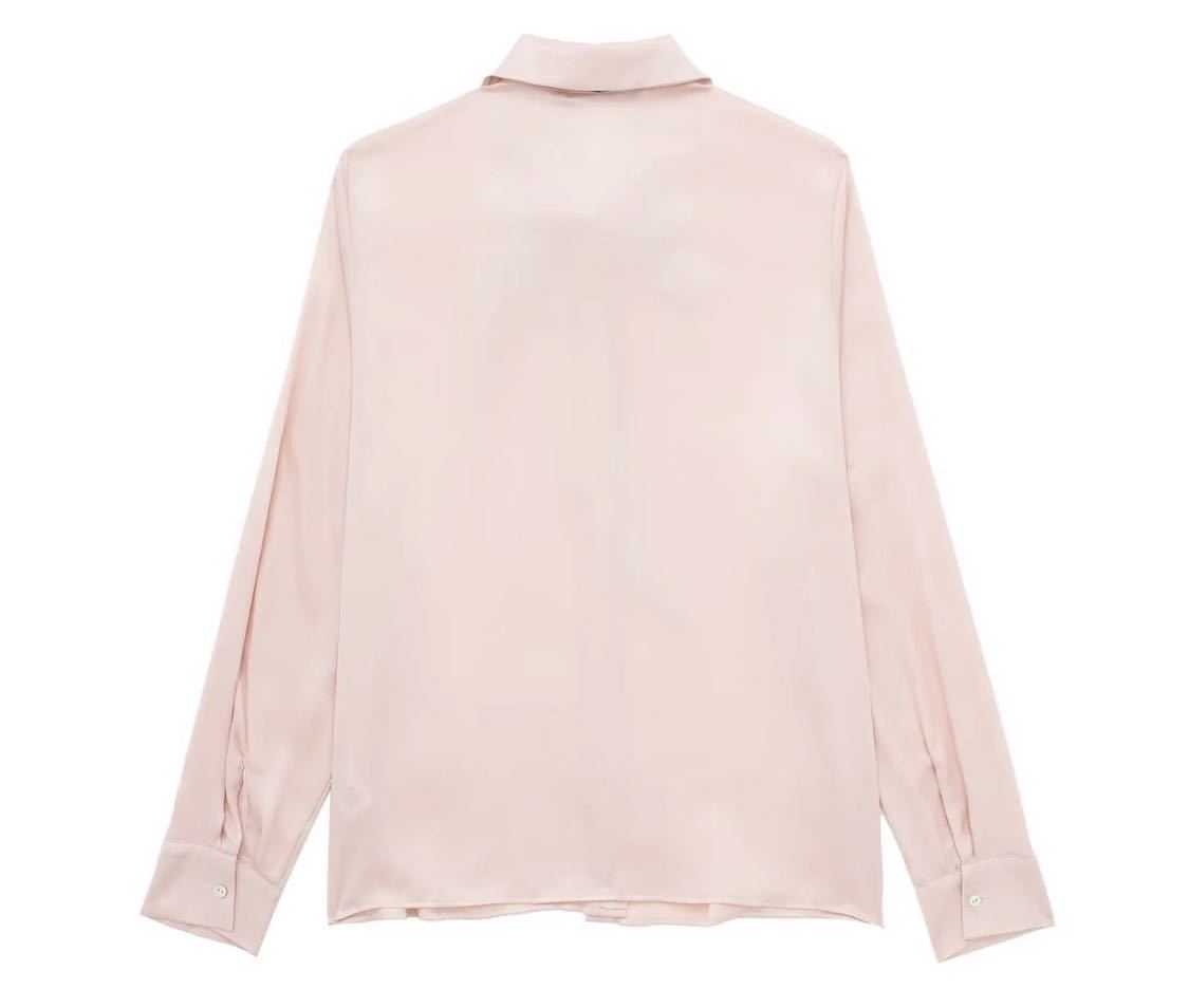 pink vintage ヴィンテージ レトロ サテン ボウタイ シャツ ブラウス トップス Lサイズ レディース★ZARA 好きな方に★2024 早春新作 新品_画像2