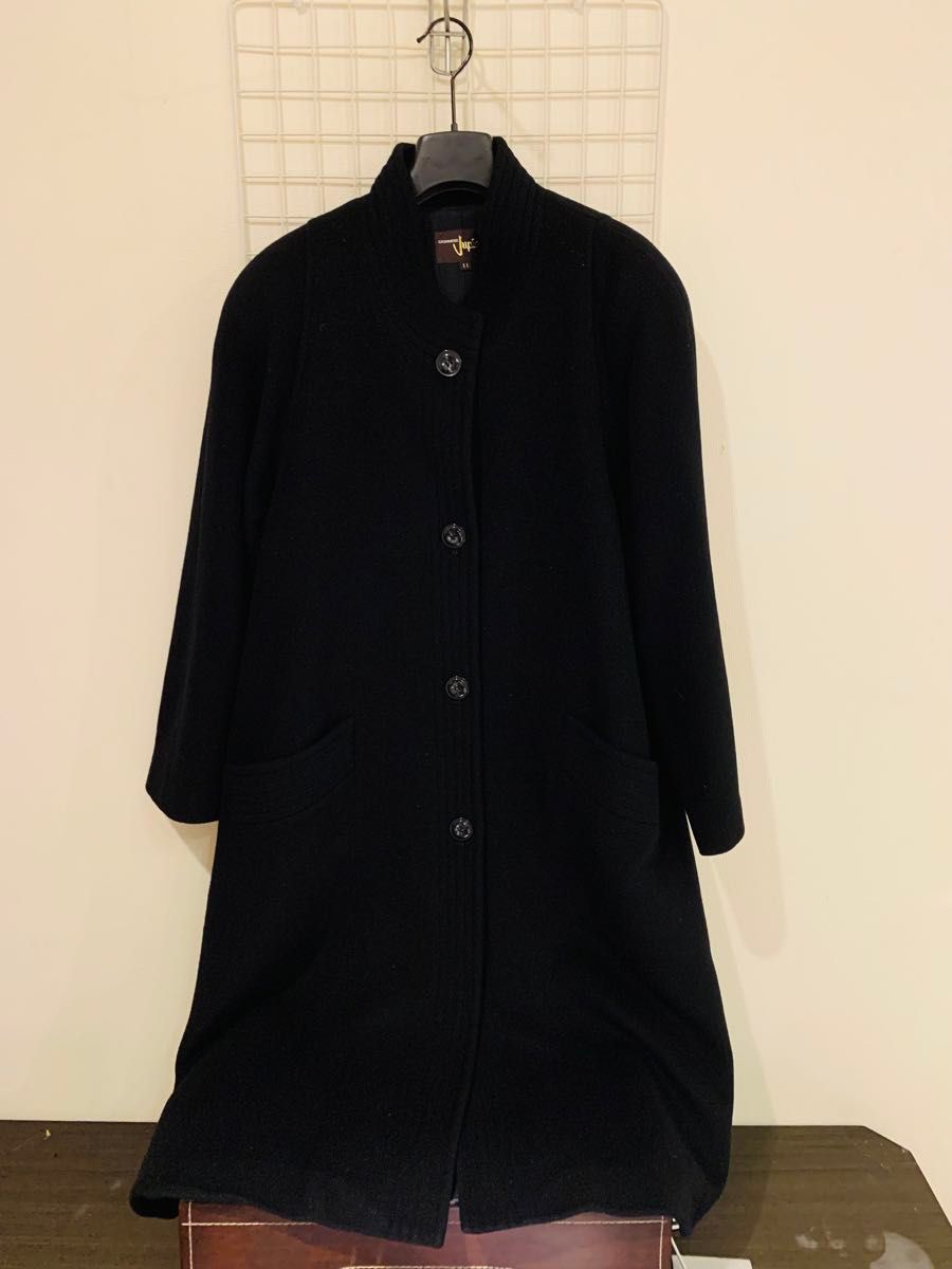 【冬物値下げ】【美品】JUPIAN cashmere カシミヤコート　カシミヤ100%ロング　黒レディース11号 スタンドカラー