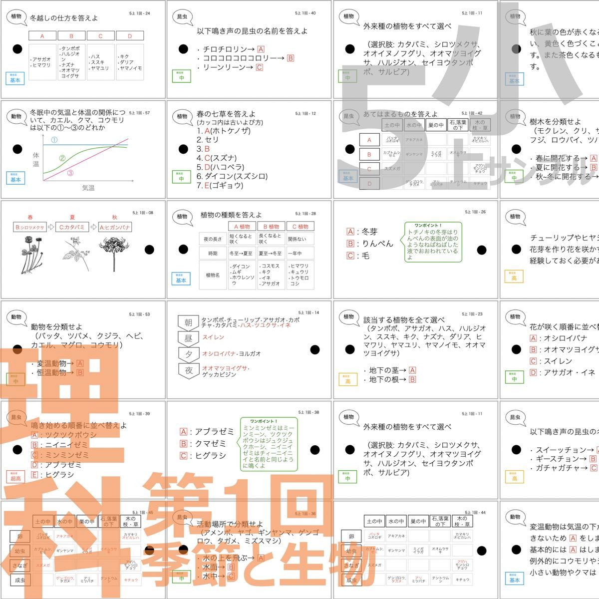 中学受験 暗記カード【5年上 社会・理科1-4回】 予習シリーズ 組み分け対策