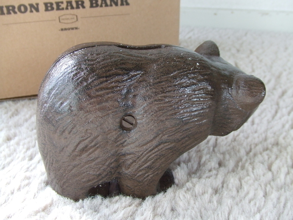 新品☆IRON BEAR BANKアイアンベアーバンク☆アンティーク貯金箱ブラウン　鉄製ベア熊クマビンテージ加工スチール男前アメリカン雑貨_画像4