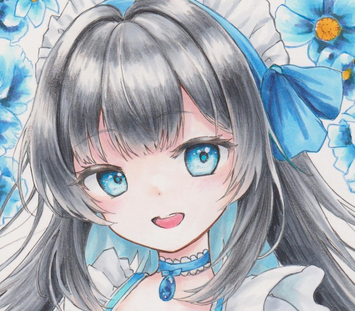 Yahoo!オークション - オリジナル手描きイラスト 女の子 黒髪 Yahoo!オークション - オリジナル手描きイラスト 女の子 黒髪