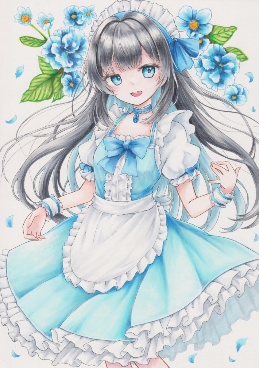 Yahoo!オークション - オリジナル手描きイラスト 女の子 黒髪 Yahoo!オークション - オリジナル手描きイラスト 女の子 黒髪