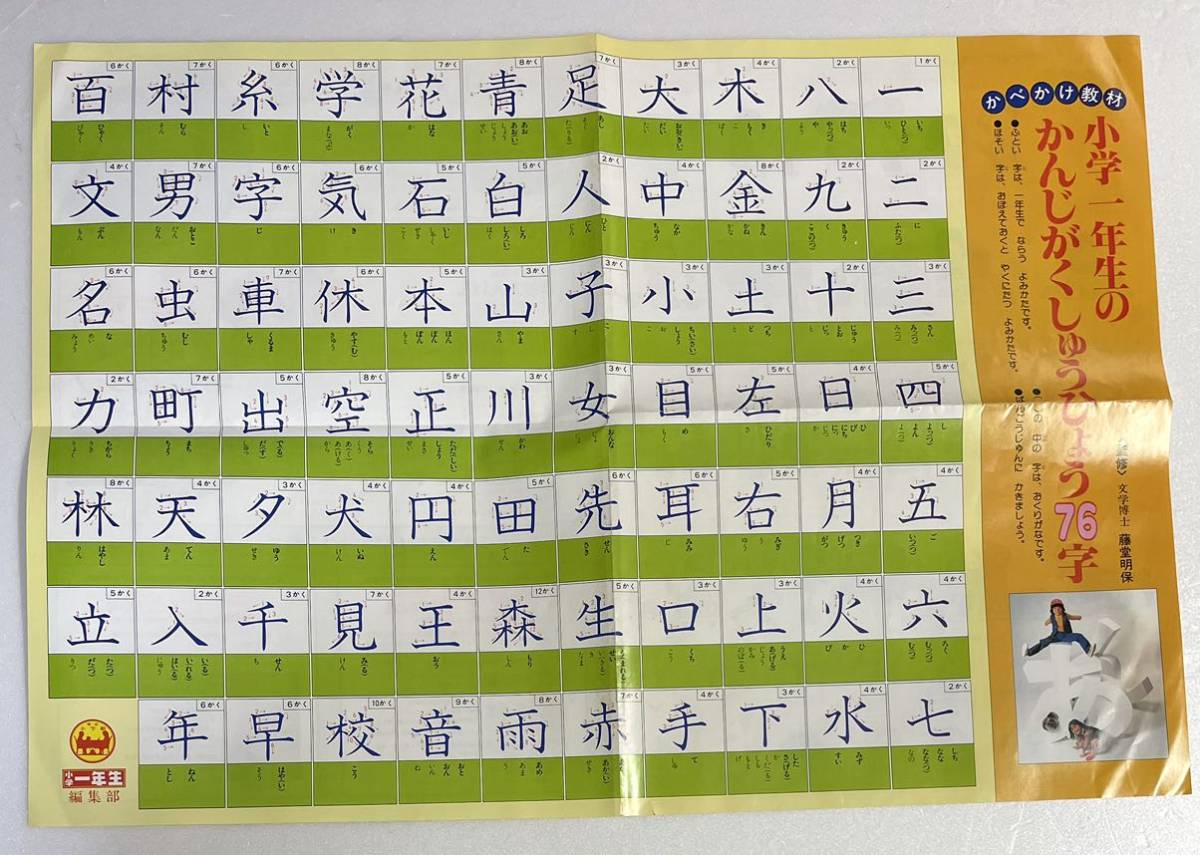 昭和レトロ 昭和59/60年頃 当時物 ピカピカの一年生 小学一年生 漢字学習表 4枚 検・付録 小学館_画像2