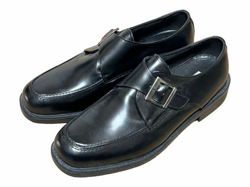 ① 新品/日本製/25EEEE ブラック 黒 ビジネスシューズ 革靴 モンクストラップ 日本製 幅広ワイズ、消臭加工の画像2