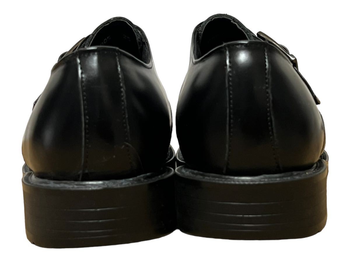 ① 新品/日本製/25EEEE ブラック 黒 ビジネスシューズ 革靴 モンクストラップ 日本製 幅広ワイズ、消臭加工の画像4