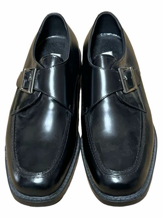 ① 新品/日本製/25EEEE ブラック 黒 ビジネスシューズ 革靴 モンクストラップ 日本製 幅広ワイズ、消臭加工の画像1