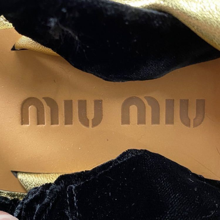 ◯1L10《未使用》miumiu ミュウミュウ Knotted Flat Sandals フラットレザーサンダル 36(22～23cm程度) ピンク ゴールド イタリア製_画像7