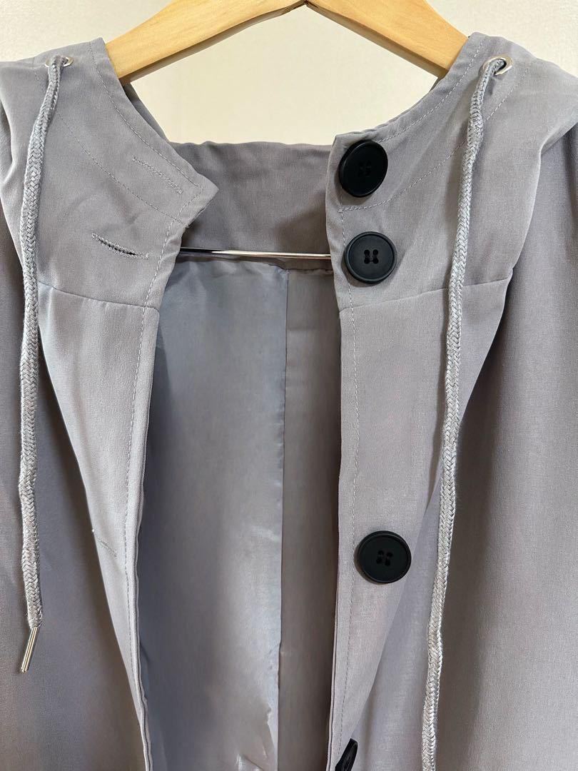 グレー　ロングコート　春　コート ３Ｌ　大きいサイズ　フード付き　韓国_画像7
