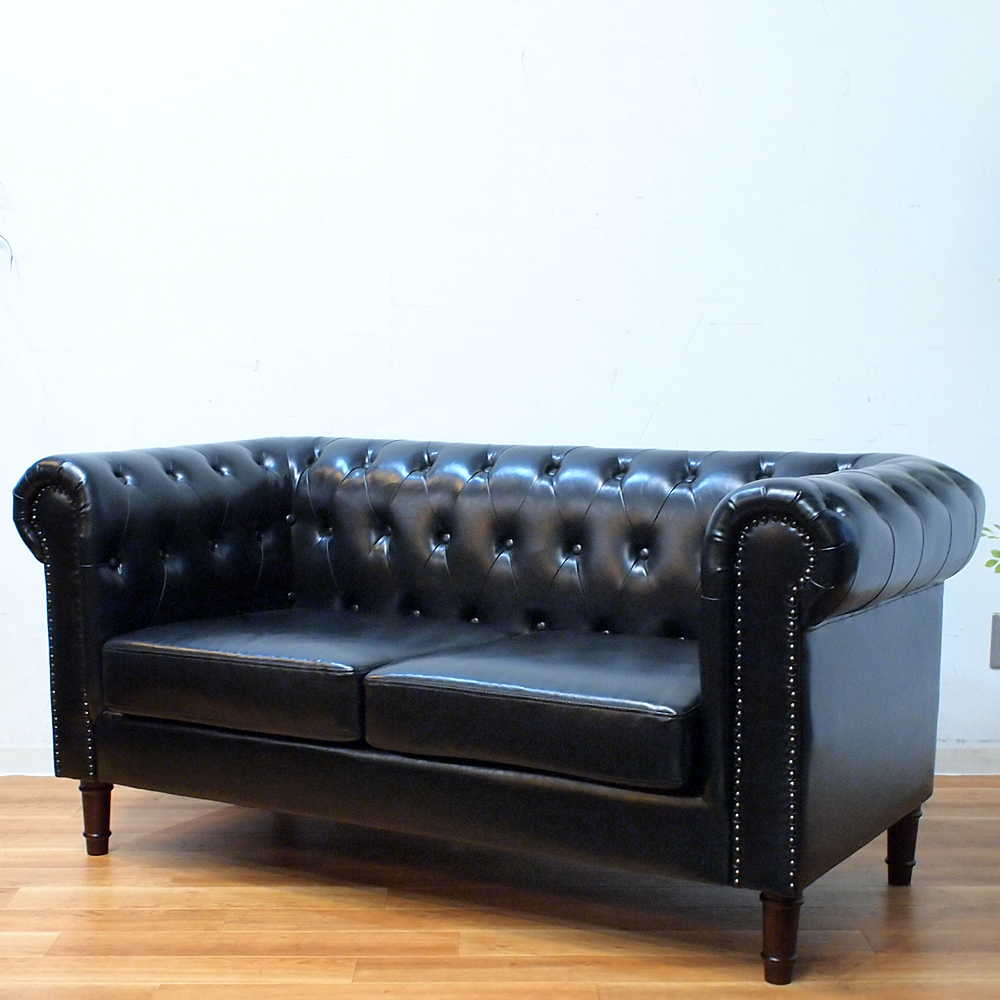  beautiful goods Cesta - field sofa 155cm 2 seater . Classic ro here style black / black imitation leather 