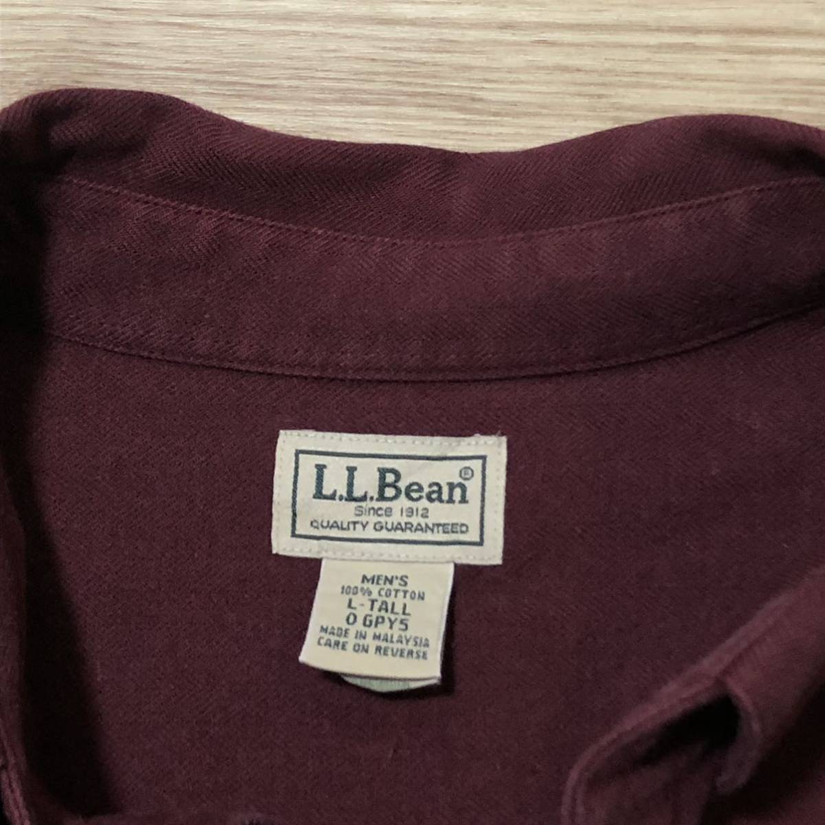 【送料無料】L.L.Beanコットン100%長袖シャツ　ワインレッド　メンズL TALLサイズ　エルエルビーンアウトドア登山