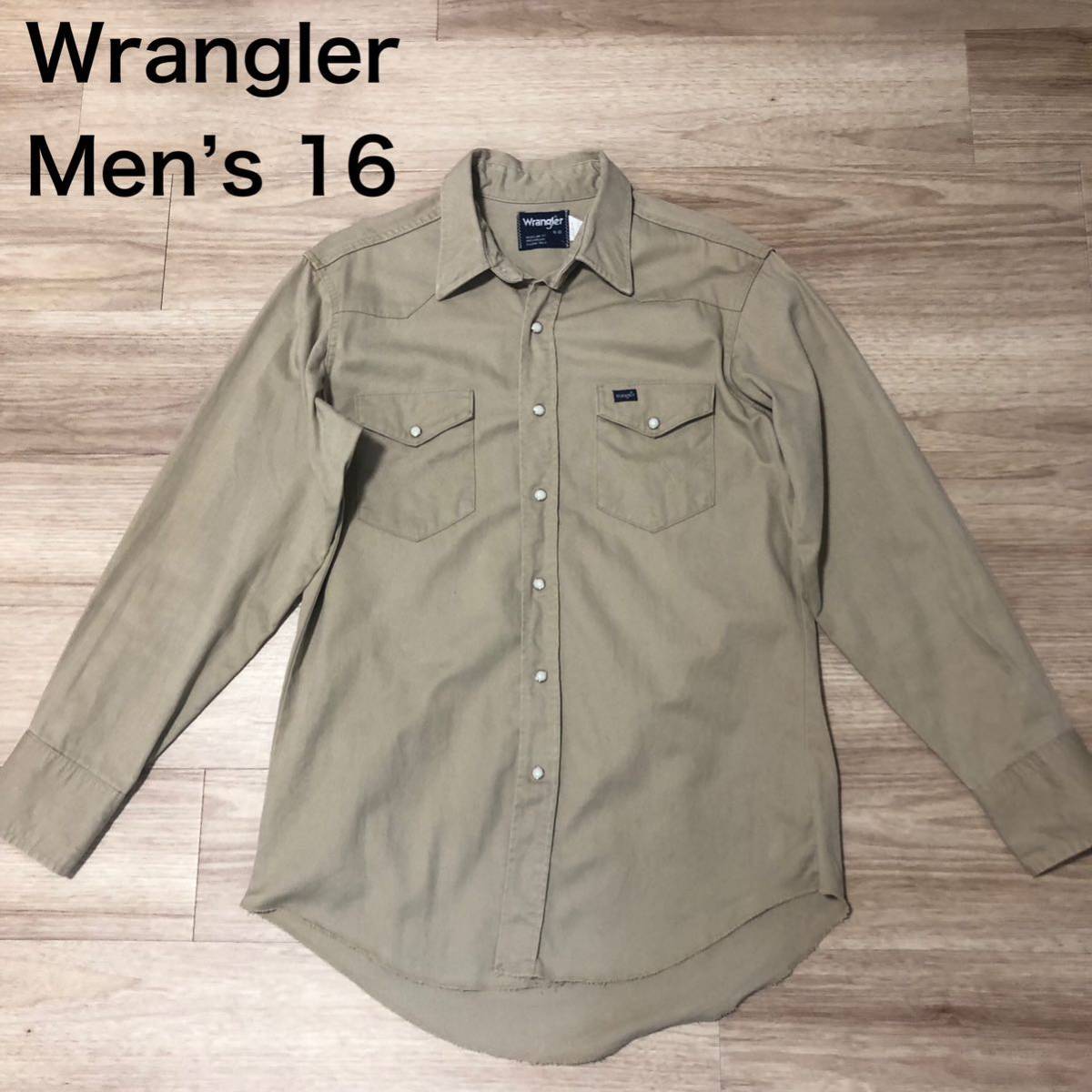 【送料無料】Wrangler 長袖シャツ　ベージュ　メンズ16サイズ　ラングラーウエスタンシャツワークシャツ_画像1