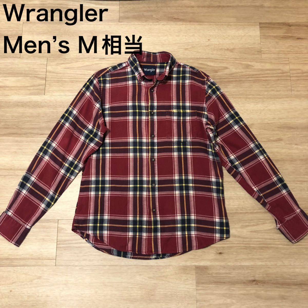 Wrangler 長袖シャツ 赤ネイビー黄白チェック柄 メンズMサイズ Wrangler 長袖シャツ 赤ネイビー黄白チェック柄 メンズMサイズ