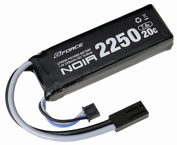 電動ガン用リポバッテリー 充電池 Noir LiPo 7.4V 2250mAh ミニS互換サイズ ネコポス送料無料の画像1