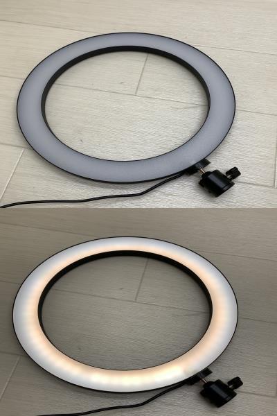 ■EMART 調光可能 LEDリングライト 三脚付き 直径26㎝ 撮影用 灯り 自撮りライト USB 点灯確認済■K41416_画像3