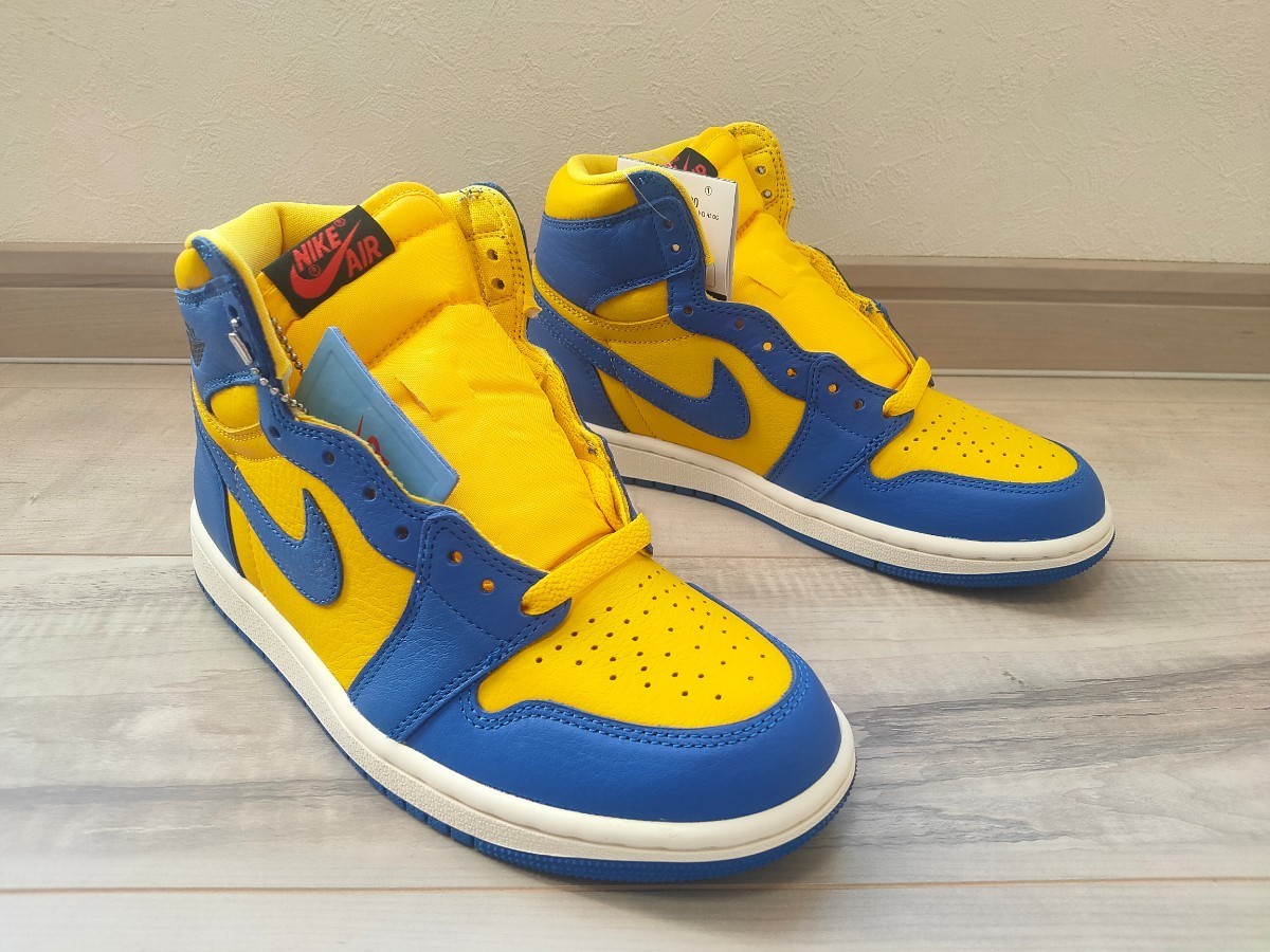 24.5cm NIKE WMNS AIR JORDAN 1 RETRO HI OG GAME ROYAL AND VARSITY MAIZE ナイキ エアジョーダン 1 レトロ ハイ エア ジョーダン 青 黄_画像6