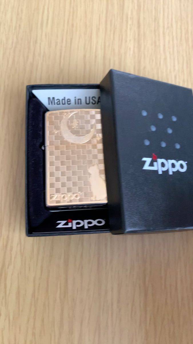 ZIPPO ライター(猫と月ゴールドプレート貼り)新品未使用品