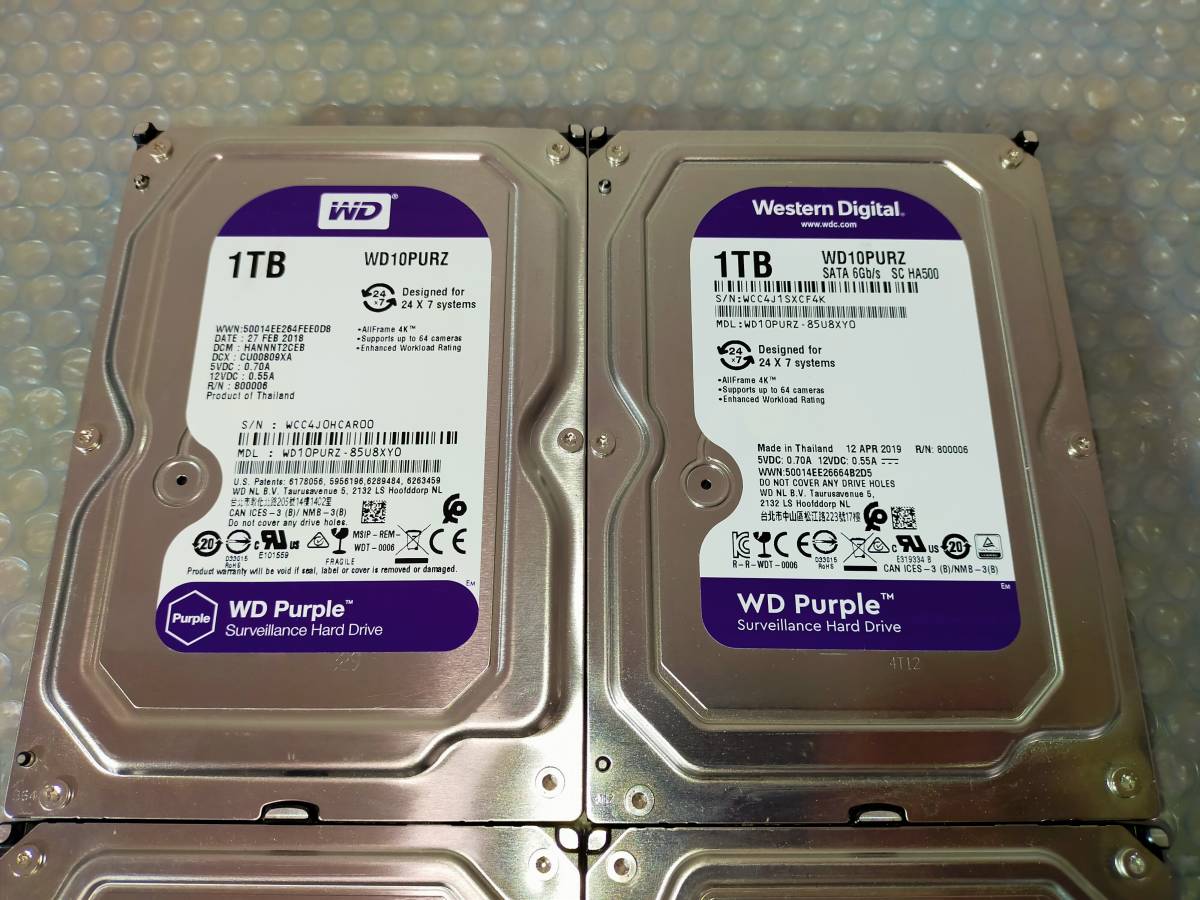 ★HDD4台セット　1.0TB×4台　計4TB　WD10PURZ　WesternDigital★WD　SATA　3.5インチハードディスク　1TB　PC　デスクトップパソコン　961_画像2