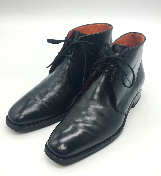 SANTONI チャッカブーツ レザーブーツ レースアップ ビジネスシューズ 本革 メンズ サイズ5 25㎝相当 ブラック サントーニ 靴 B2734◆_画像1