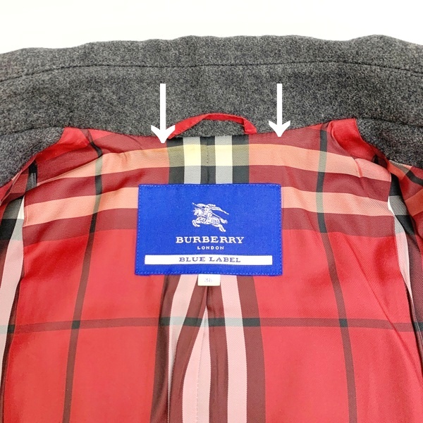 バーバリーブルーレーベル 裾プリーツ ピーコート ロング ウール Pコート 三陽商会 裏チェック BURBERRY BLUE LABEL アウター DL9347■_画像7