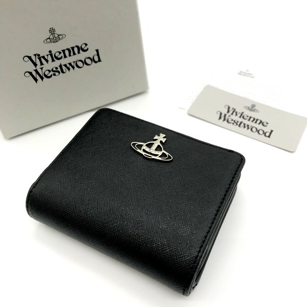 Vivienne Westwood 二つ折り がま口 財布 SMOOTH LEATHER スムースレザー ブラック系 ヴィヴィアンウエストウッド 服飾小物 B1170◆