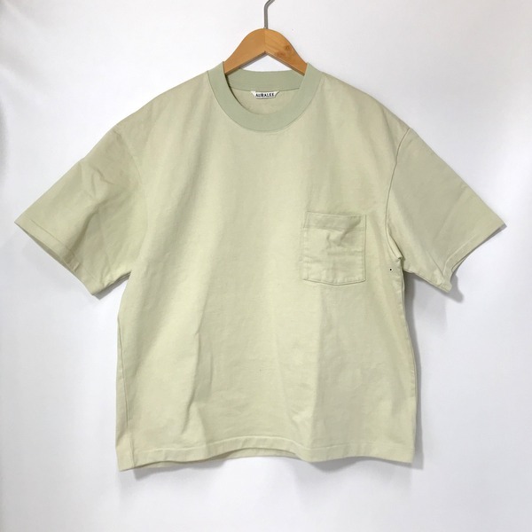 AURALEE STAND-UP TEE プレーティング コットン 半袖カットソー Tシャツ メンズ サイズ3 グリーン系 オーラリー トップス A2656◆_画像1