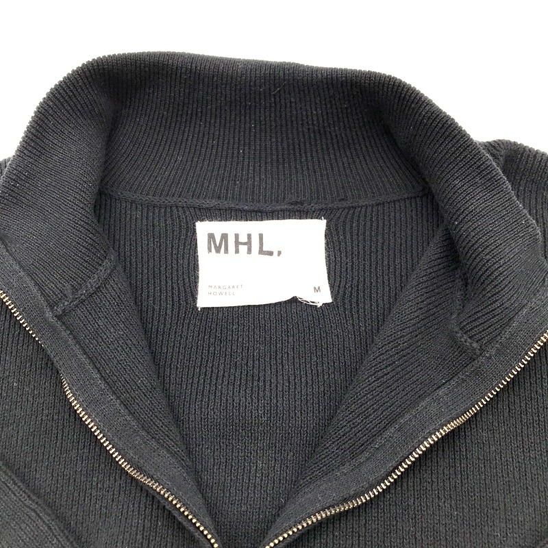 MHL VINTAGE DRY COTTON ハーフジップ 長袖 ロングスリーブ ニット メンズ Mサイズ ブラック エムエイチエル トップス A2906◆_画像5