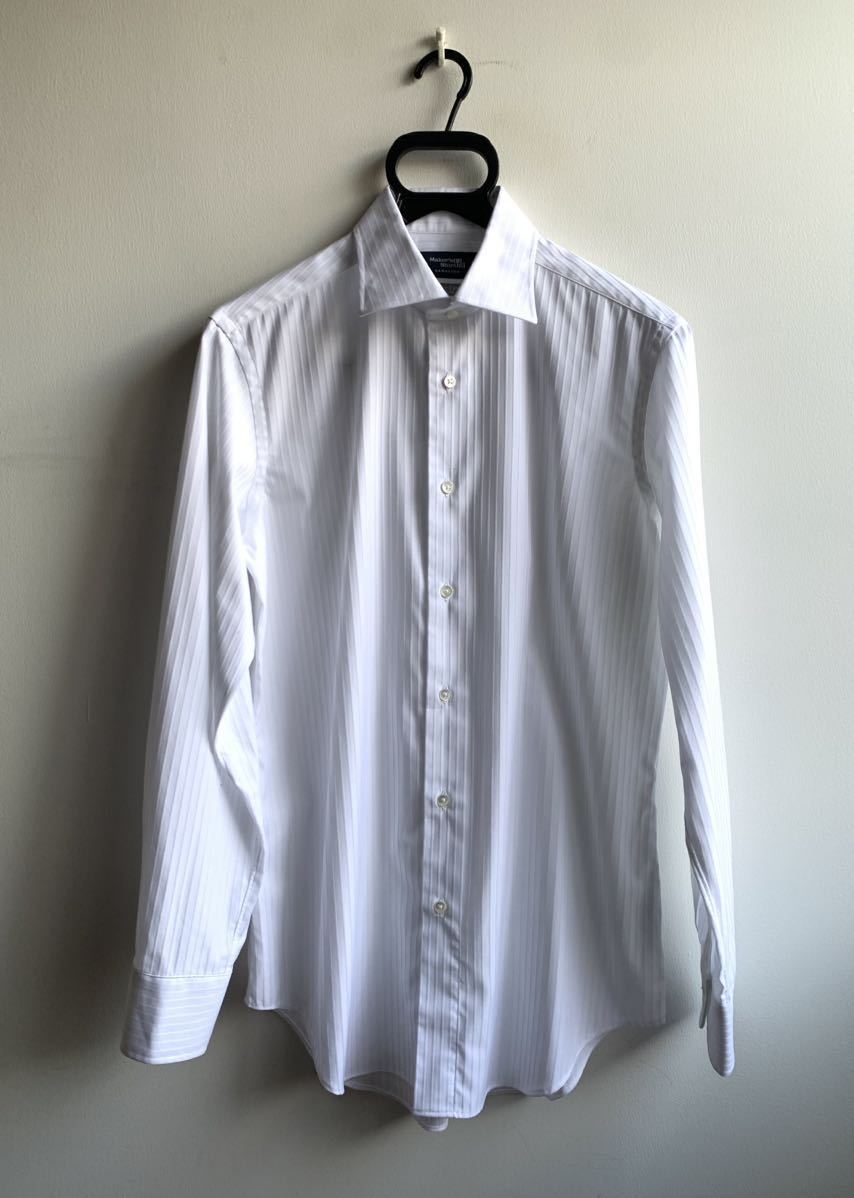【極美品】Maker's Shirt 鎌倉 シャツ メンズ 38-82 ストライプ 白 コットン100% メーカーズ シャツ 日本製 カマクラ _画像2
