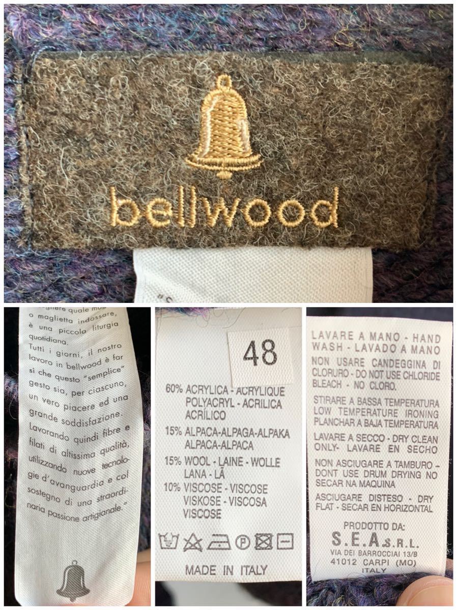 【極美品】bellwood ニットジャケット メンズ 48 パープル 紫 MIX編み イタリア製 アルパカ混 ベルウッド セーター カーディガン_画像5