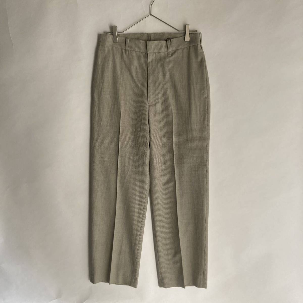 【未使用 タグ付き】 URU WOOL COTTON SILK CHECK STRAIGHT PANTS マルチファブリック スラックス 千鳥柄 カーキ系 size 1 sk