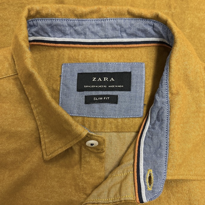 ザラ ZARA 起毛 ビエラ シャツ 無地 長袖 ポケット無し レギュラーカラー 綿100% コットン100% M マスタードイエロー 黄色系 メンズ_画像3