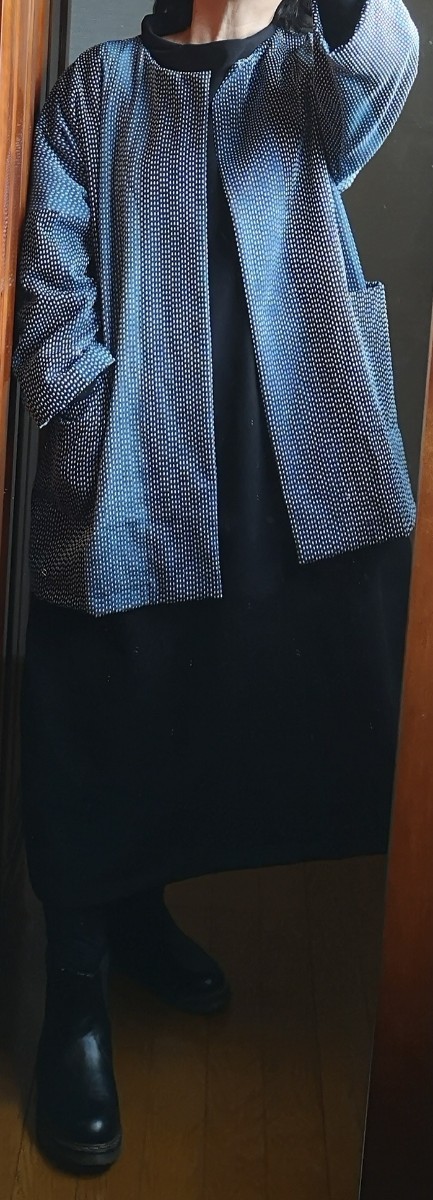 送料無料！手作り♪新生地日本の刺し子織り藍染木綿、ジャケット、コート.ブルゾン.ジャンパー.楽で素敵に♪_画像8