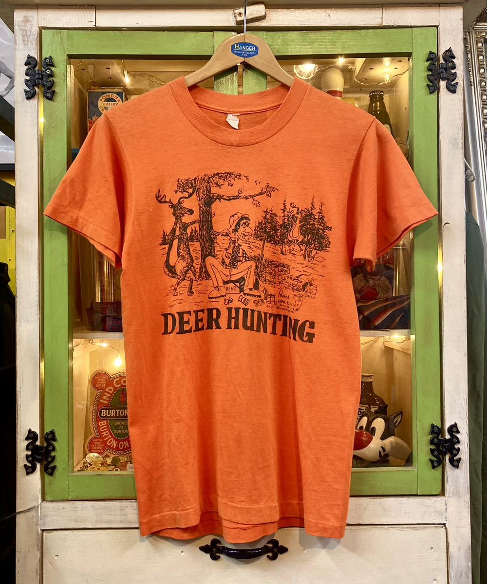 1980's vintage DEFR HUNTING Tシャツ S〜M サイズ 半袖 Tシャツ アート ヴィンテージ 70年代 80年代