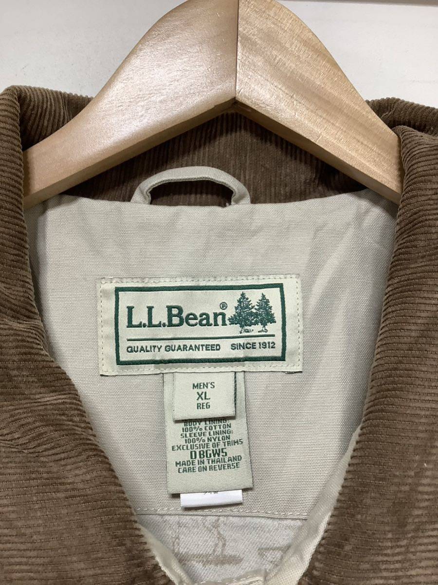 れ1298 L.L.Bean エルエルビーン ハンティングジャケット ダック地 ベージュ系 襟コーデュロイ XL_画像3