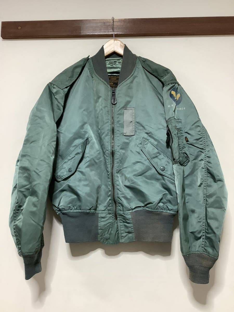 わ1243 ALPHA INDUSTRIES アルファ L-2B フライトジャケット L グリーン グリーン IDEALジップ_画像1