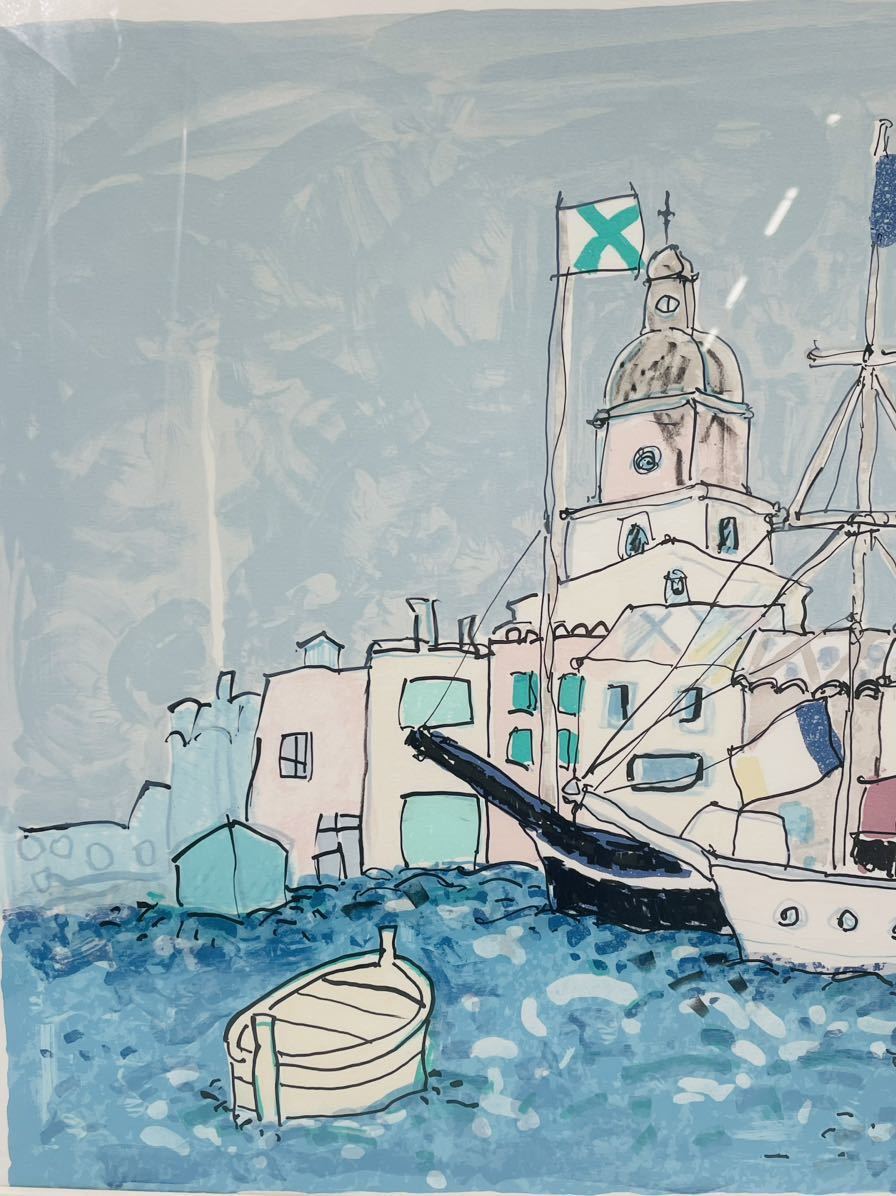 【い-1-32】真作保証 ポール アイズピリ 「フランスの帆船」額装付 850x710 PAUL AIZPIRI リトグラフ 絵画 美術品 _画像3