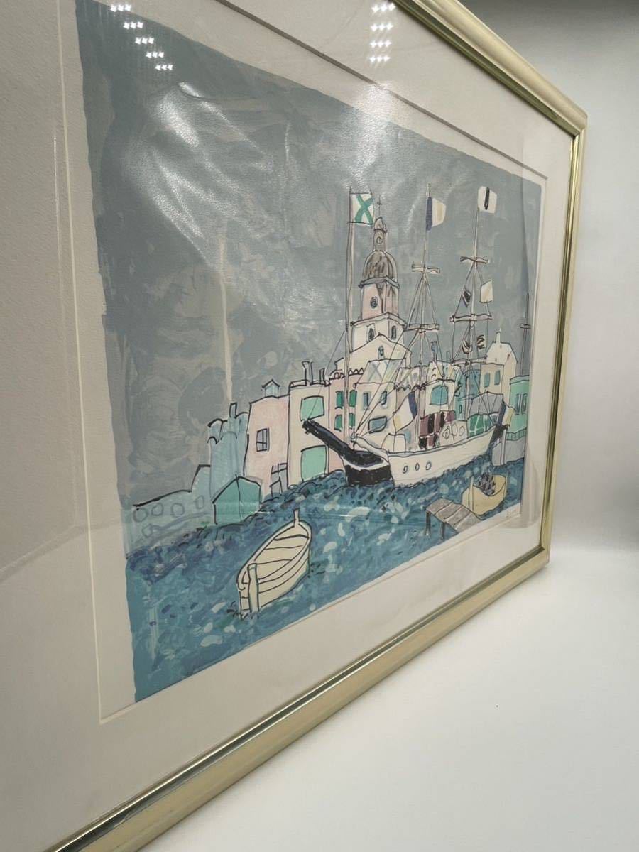 【い-1-32】真作保証 ポール アイズピリ 「フランスの帆船」額装付 850x710 PAUL AIZPIRI リトグラフ 絵画 美術品 _画像8